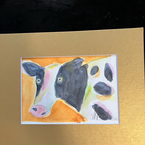 Cow”An Original Watercolor /Mixed Media Painting Matted 5"x7"Victoria Heisler - Picture 3 of 9